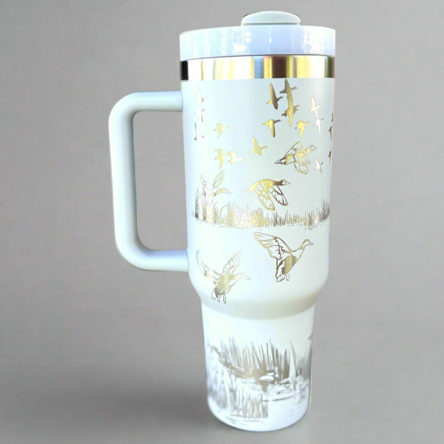 Duck Pond 30 or 40 oz Stainless Steel Insulated Tumbler with Handle, Laser Engraved tumbler, tumbler with name, birthday gift for him/her