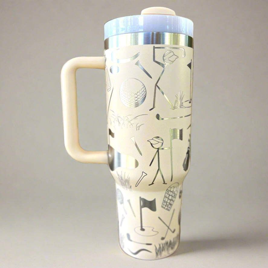 Golf lover 30 oz or 40 oz Stainless Steel Insulated Tumbler with Handle, Laser Engraved tumbler, tumbler & name, birthday gift for him/her