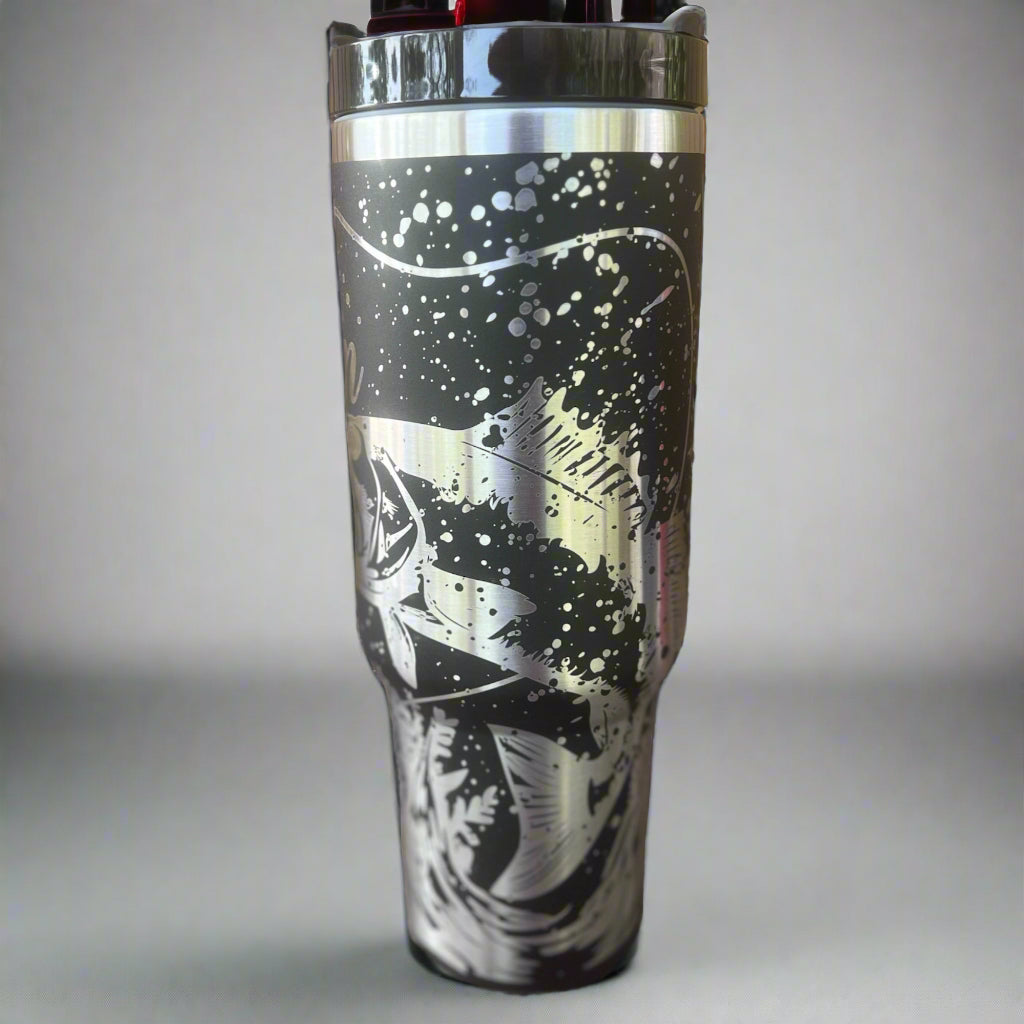 Bass fishing 30 oz or 40 oz Stainless Steel Insulated Tumbler with Handle, Laser Engraved tumbler with name, birthday gift for him/her