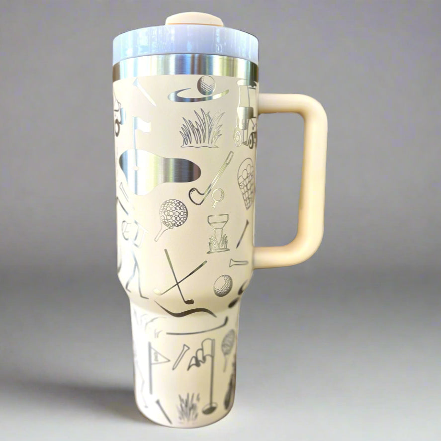 Golf lover 30 oz or 40 oz Stainless Steel Insulated Tumbler with Handle, Laser Engraved tumbler, tumbler & name, birthday gift for him/her