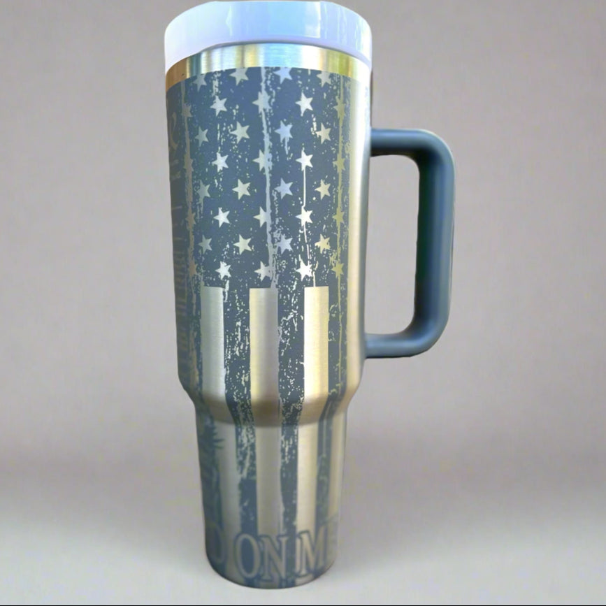 Second Amendment 30 oz or 40 oz Stainless insulated Tumbler with Handle, Laser Engraved tumbler with name, birthday gift for him/her