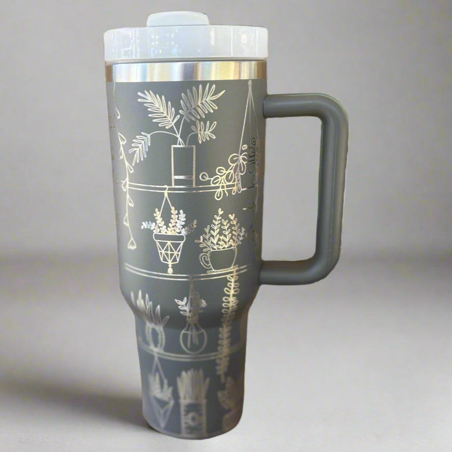 Plant Lover 30 oz or 40 oz Stainless Steel Insulated Tumbler with Handle, Laser Engraved tumbler with name, birthday gift for him/her