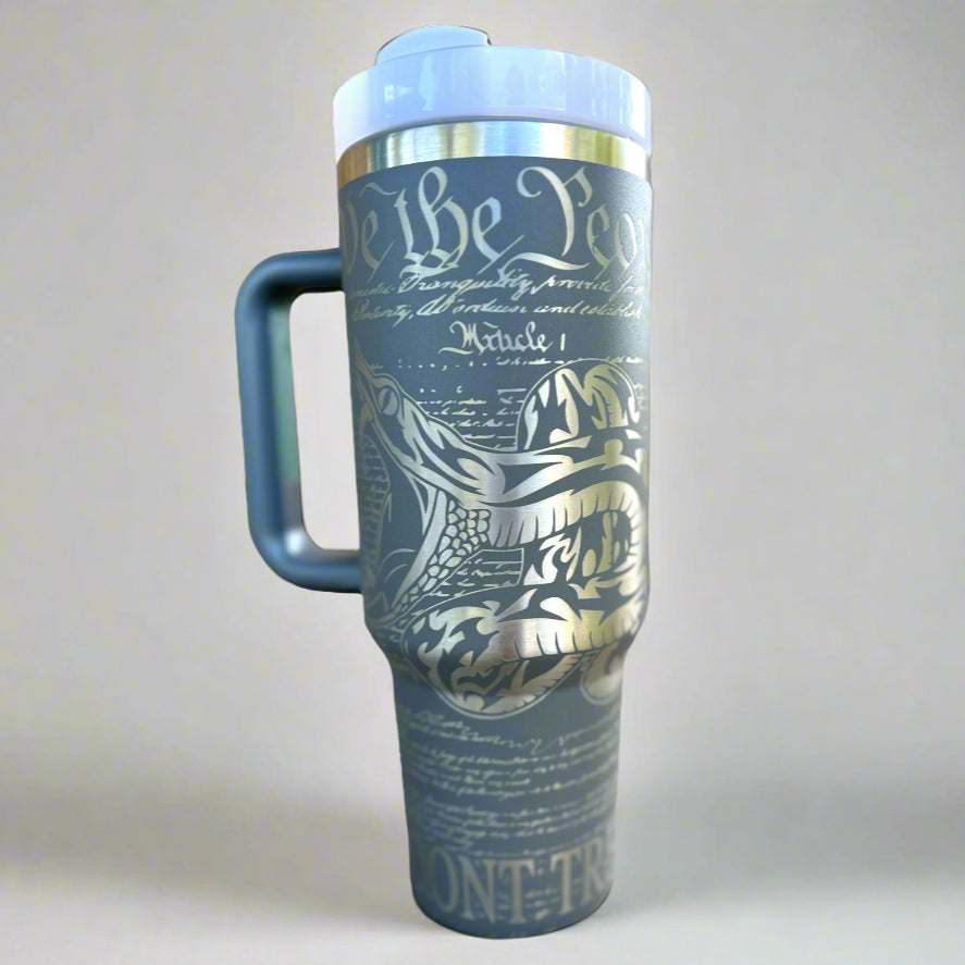 Second Amendment 30 oz or 40 oz Stainless insulated Tumbler with Handle, Laser Engraved tumbler with name, birthday gift for him/her