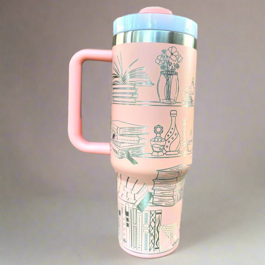Self Care Shelves 30 oz or 40 oz Stainless Steel Insulated Tumbler with Handle, Laser Engraved tumbler with name, birthday gift for him/her
