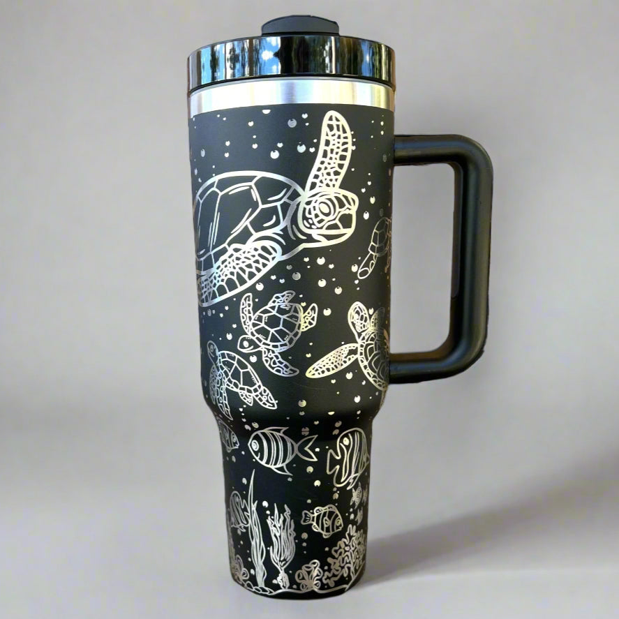 Sea Turtles 30 oz or 40 oz Stainless Steel Insulated Tumbler with Handle, Laser Engraved tumbler, personalized, birthday gift for him/her