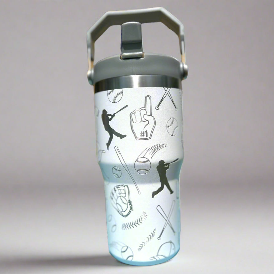 20 oz flip top lid Baseball themed tumbler, gift for her, gift for him, coffee tumbler, free personalization, engraved tumbler gift