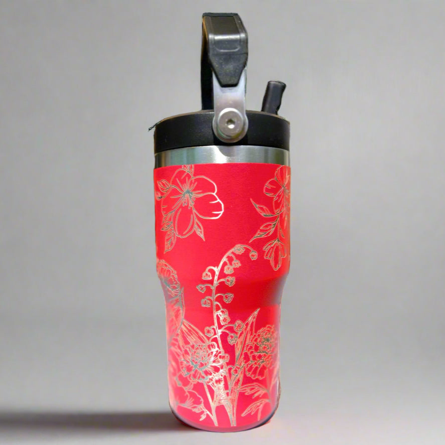 20 oz flip top lid Flower lovers themed tumbler, gift for her, gift for him, coffee tumbler, free personalization, engraved tumbler gift