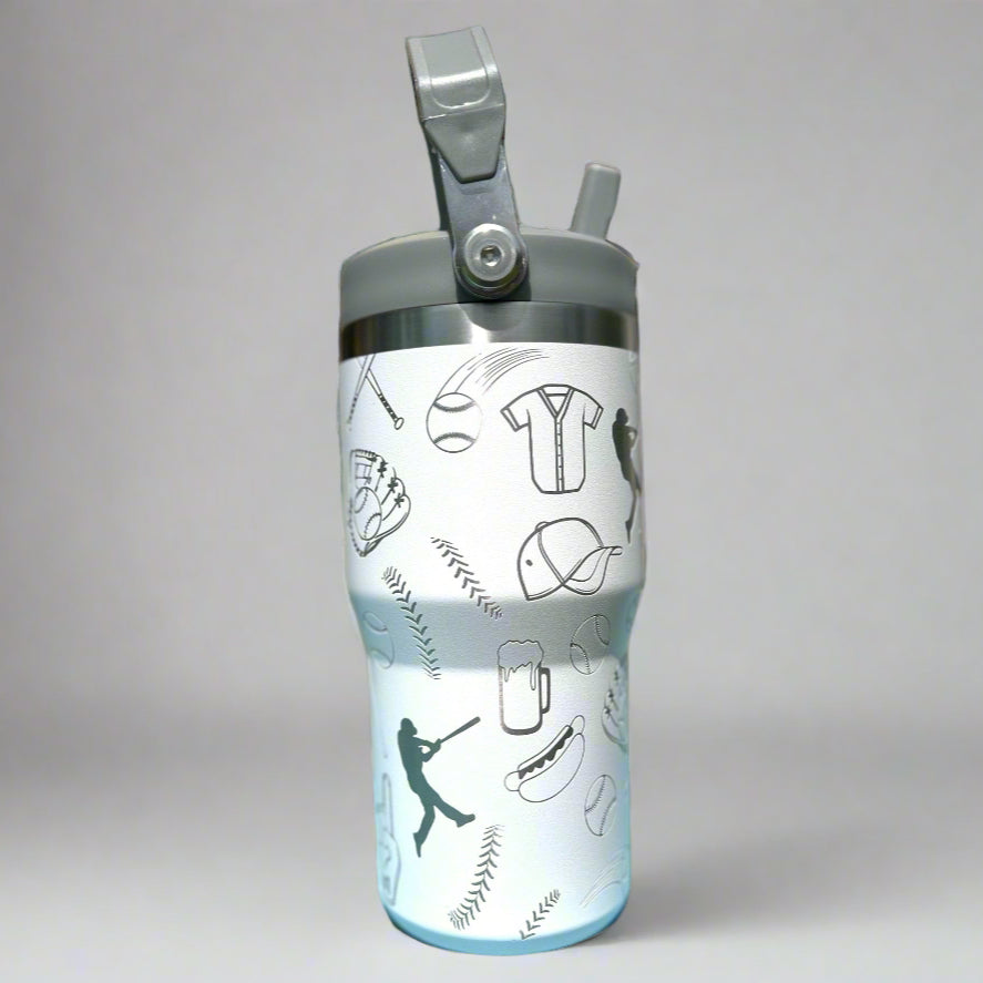 20 oz flip top lid Baseball themed tumbler, gift for her, gift for him, coffee tumbler, free personalization, engraved tumbler gift