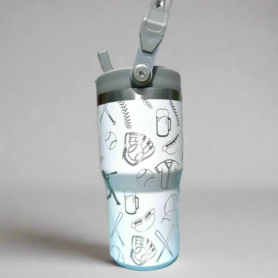 20 oz flip top lid Baseball themed tumbler, gift for her, gift for him, coffee tumbler, free personalization, engraved tumbler gift