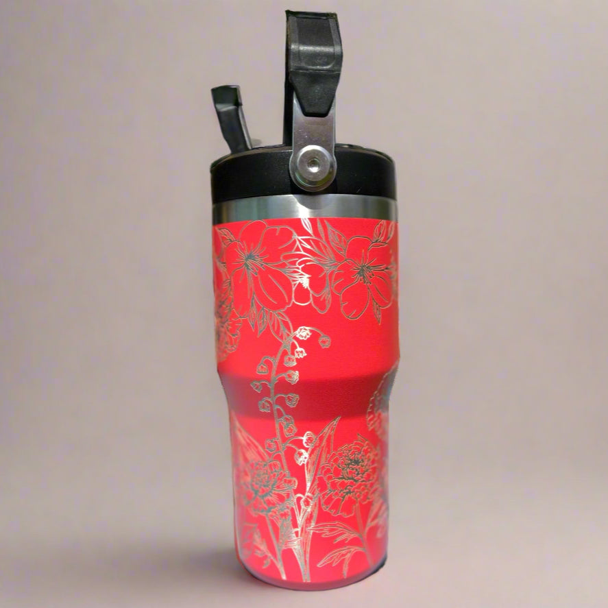 20 oz flip top lid Flower lovers themed tumbler, gift for her, gift for him, coffee tumbler, free personalization, engraved tumbler gift