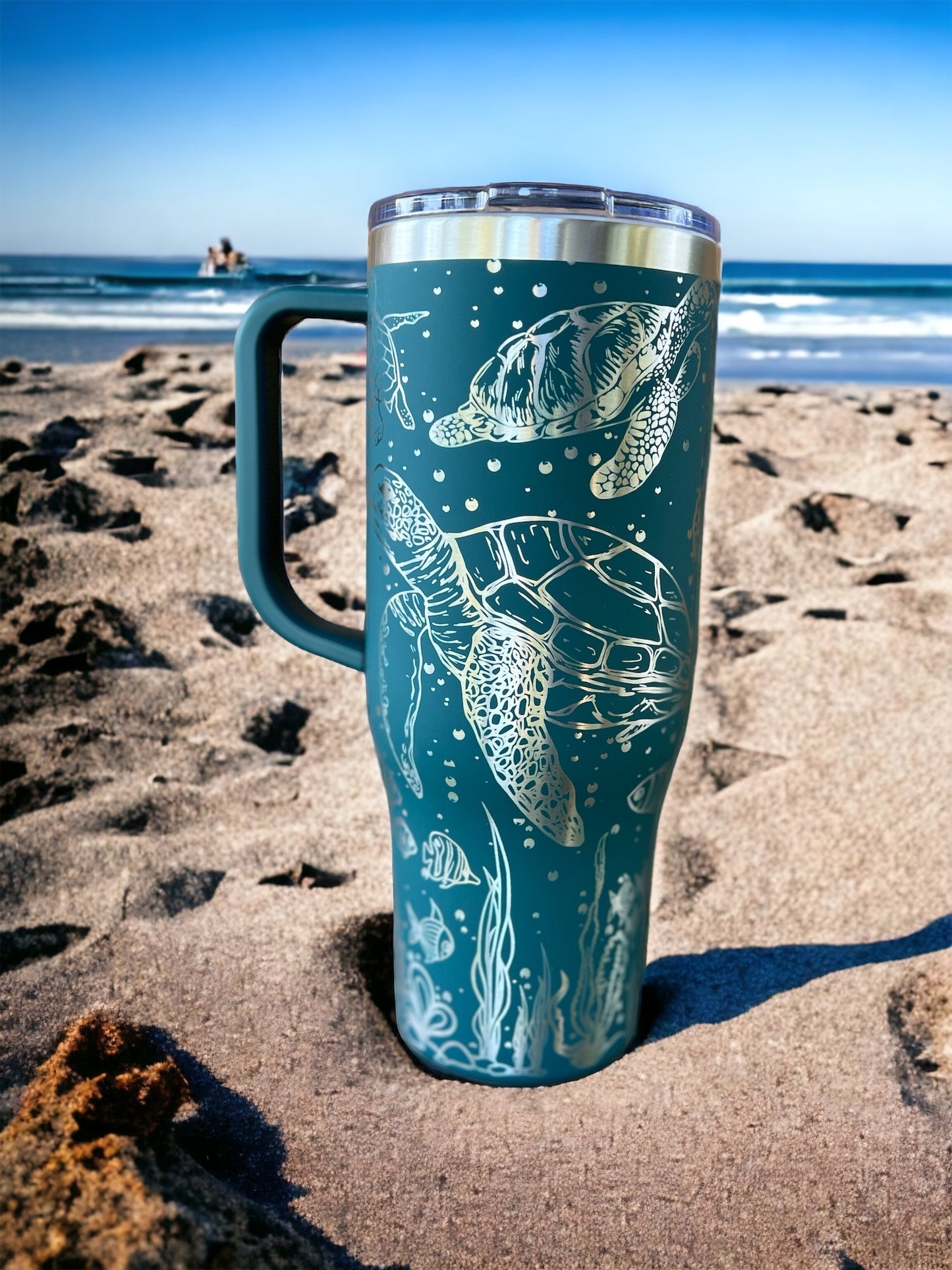 Sea Turtles 40 oz Maars Charger SS Insulated Tumbler with Handle, Laser Engraved tumbler, 40 oz tumbler with name, birthday gift for him/her