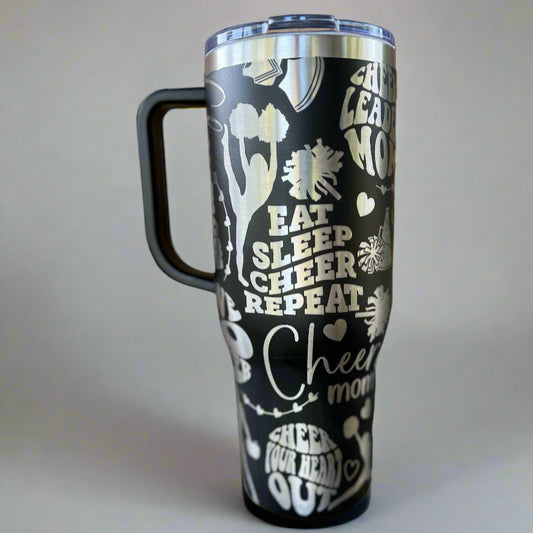 Cheer Mom 40 oz Maars Charger SS Insulated Tumbler with Handle, Laser Engraved tumbler, 40 oz tumbler with name, birthday gift for him/her