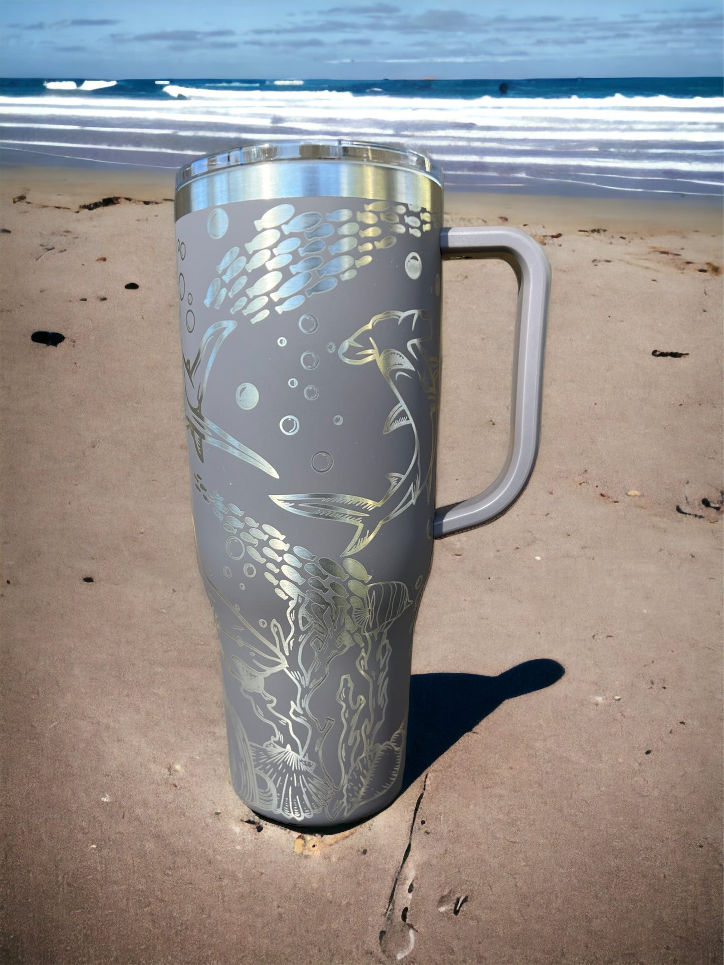 Shark 40 oz Maars Charger SS Insulated Tumbler with Handle, Laser Engraved tumbler, 40 oz tumbler with name, birthday gift for him/her