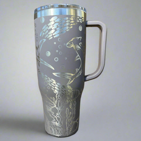 Shark 40 oz Maars Charger SS Insulated Tumbler with Handle, Laser Engraved tumbler, 40 oz tumbler with name, birthday gift for him/her