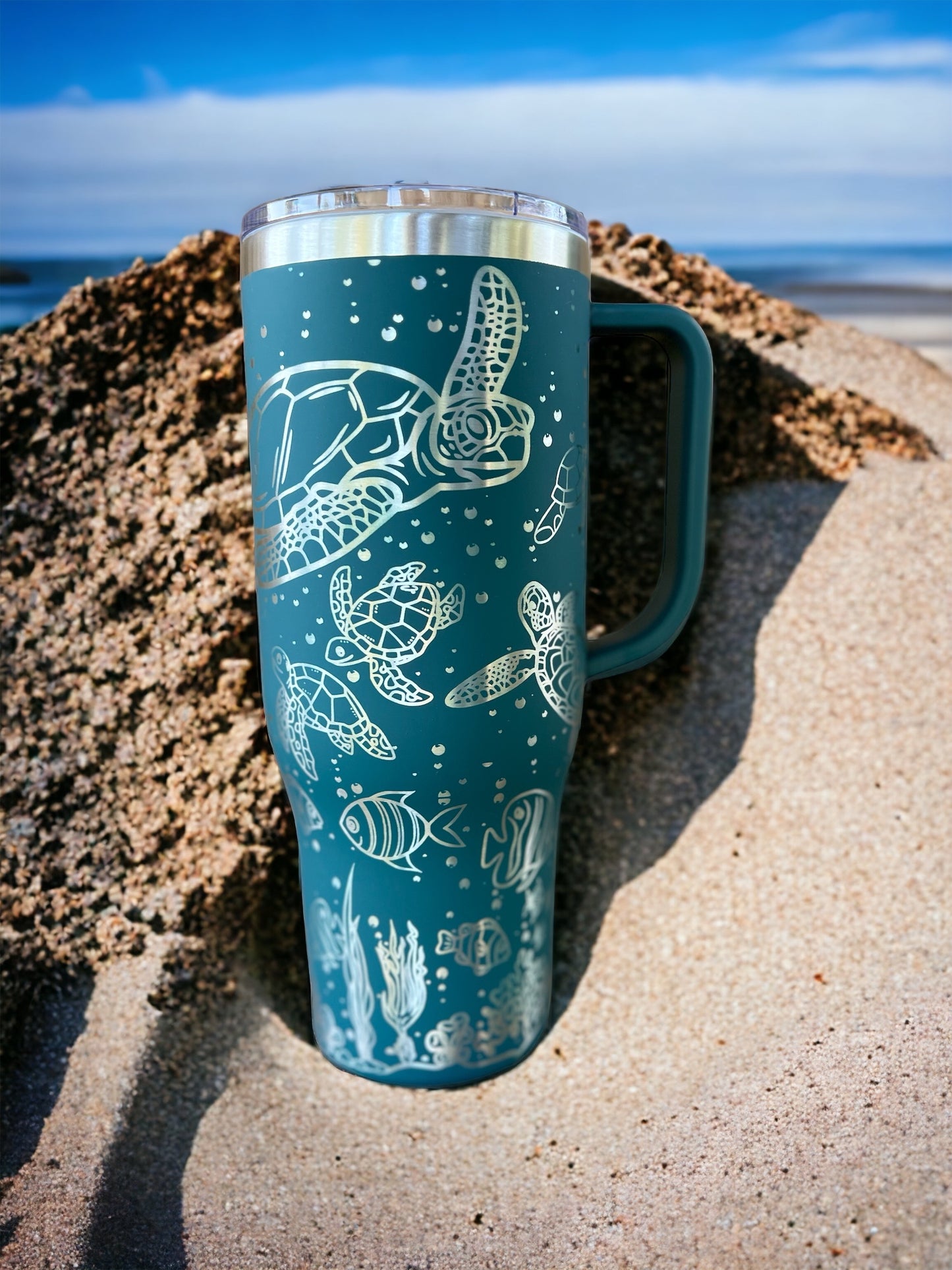 Sea Turtles 40 oz Maars Charger SS Insulated Tumbler with Handle, Laser Engraved tumbler, 40 oz tumbler with name, birthday gift for him/her