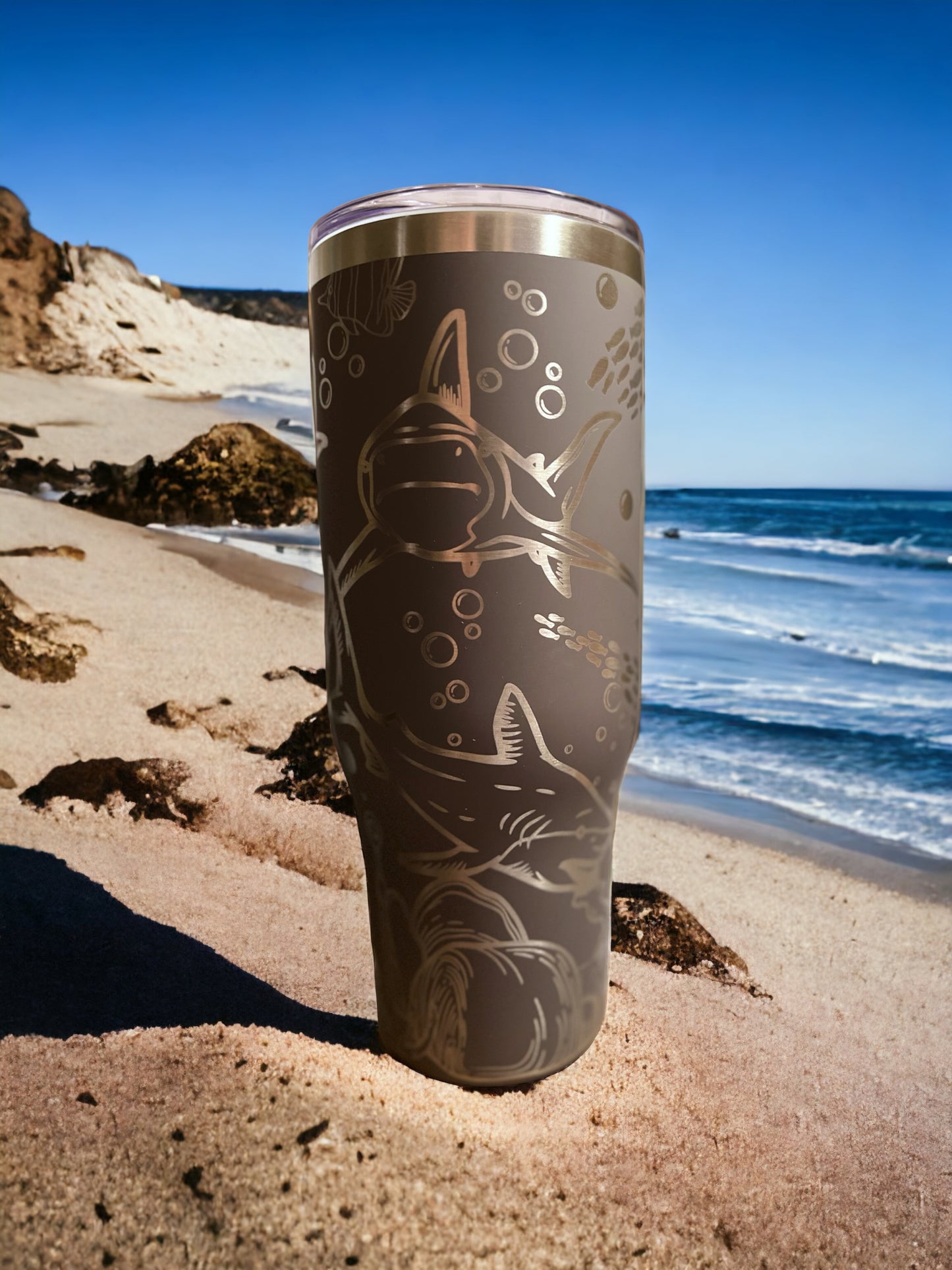 Shark 40 oz Maars Charger SS Insulated Tumbler with Handle, Laser Engraved tumbler, 40 oz tumbler with name, birthday gift for him/her