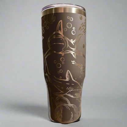 Shark 40 oz Maars Charger SS Insulated Tumbler with Handle, Laser Engraved tumbler, 40 oz tumbler with name, birthday gift for him/her