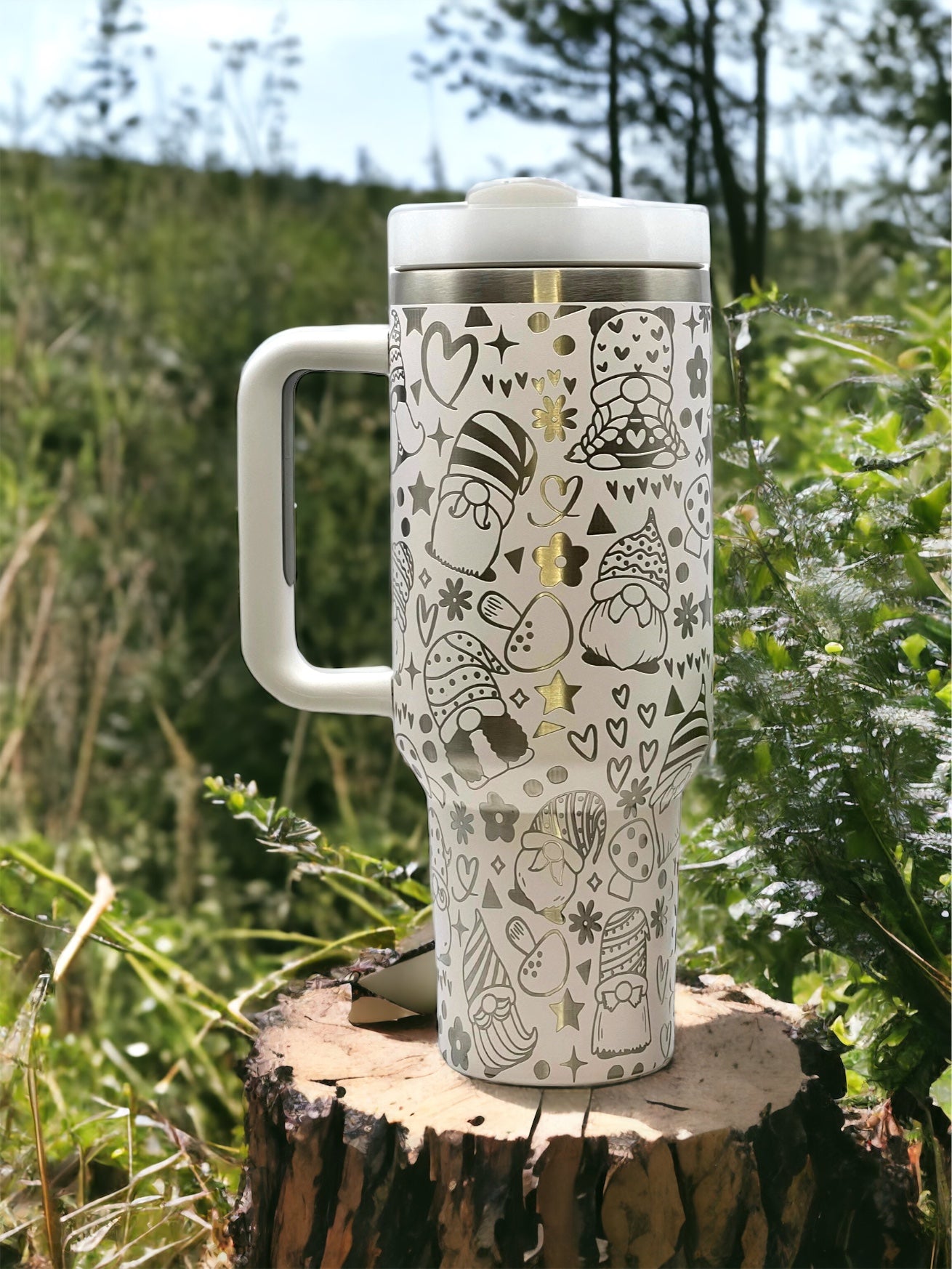 Gnomes 30 oz or 40 oz Stainless Steel Insulated Tumbler with Handle, Laser Engraved tumbler, tumbler & name, birthday gift for him/her