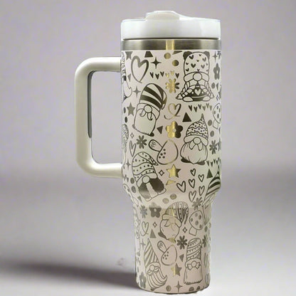 Gnomes 30 oz or 40 oz Stainless Steel Insulated Tumbler with Handle, Laser Engraved tumbler, tumbler & name, birthday gift for him/her