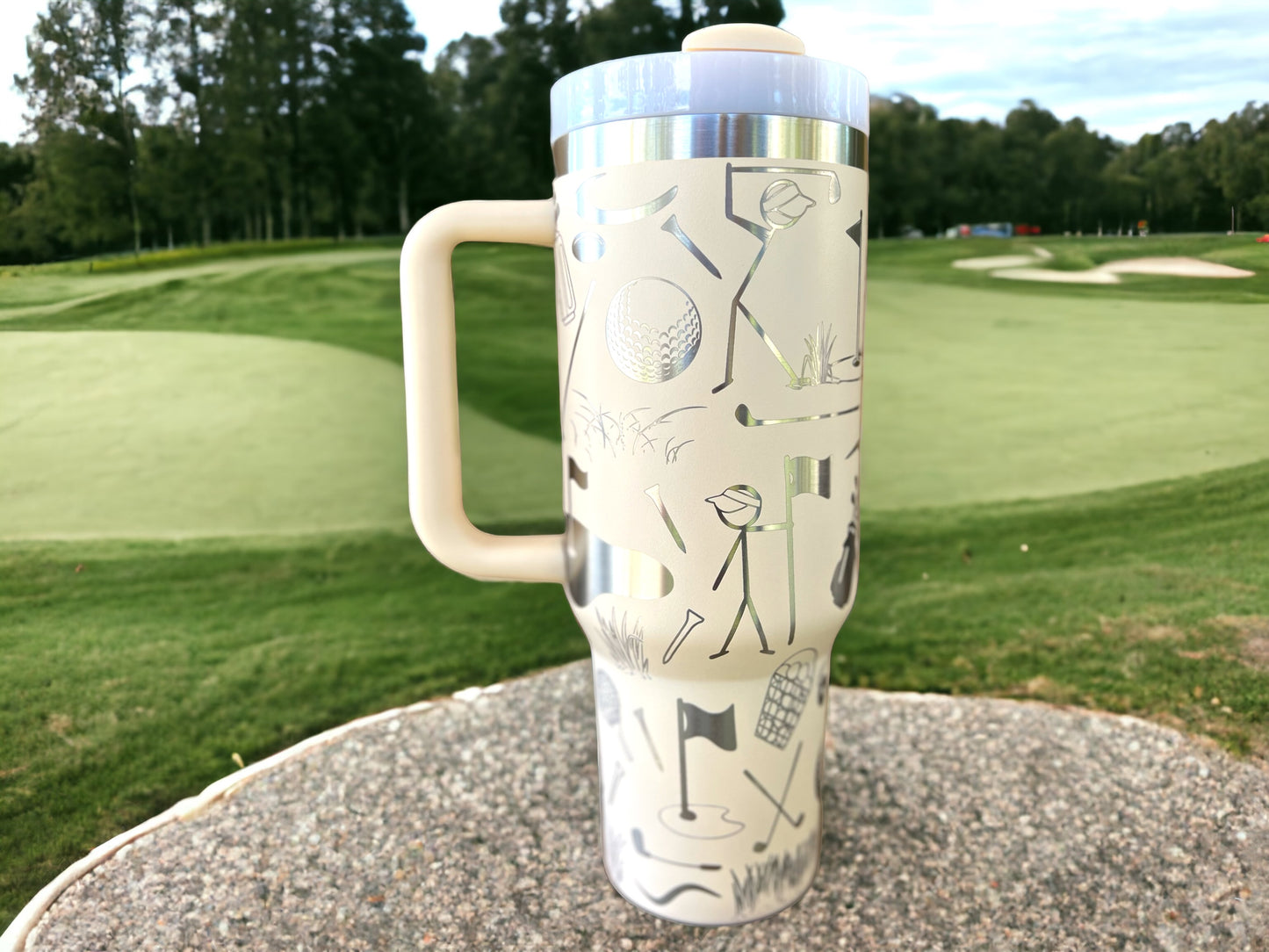 Golf lover 30 oz or 40 oz Stainless Steel Insulated Tumbler with Handle, Laser Engraved tumbler, tumbler & name, birthday gift for him/her