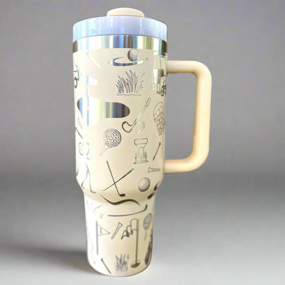 Golf lover 30 oz or 40 oz Stainless Steel Insulated Tumbler with Handle, Laser Engraved tumbler, tumbler & name, birthday gift for him/her