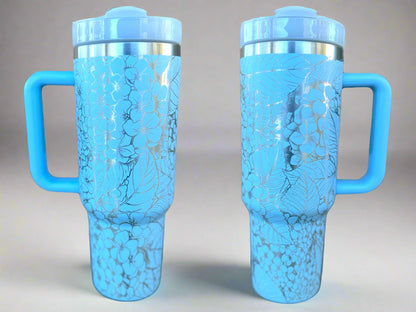 Hydrangeas 30 oz or 40 oz Stainless Steel Insulated Tumbler with Handle, Laser Engraved tumbler with name, birthday gift for him/her