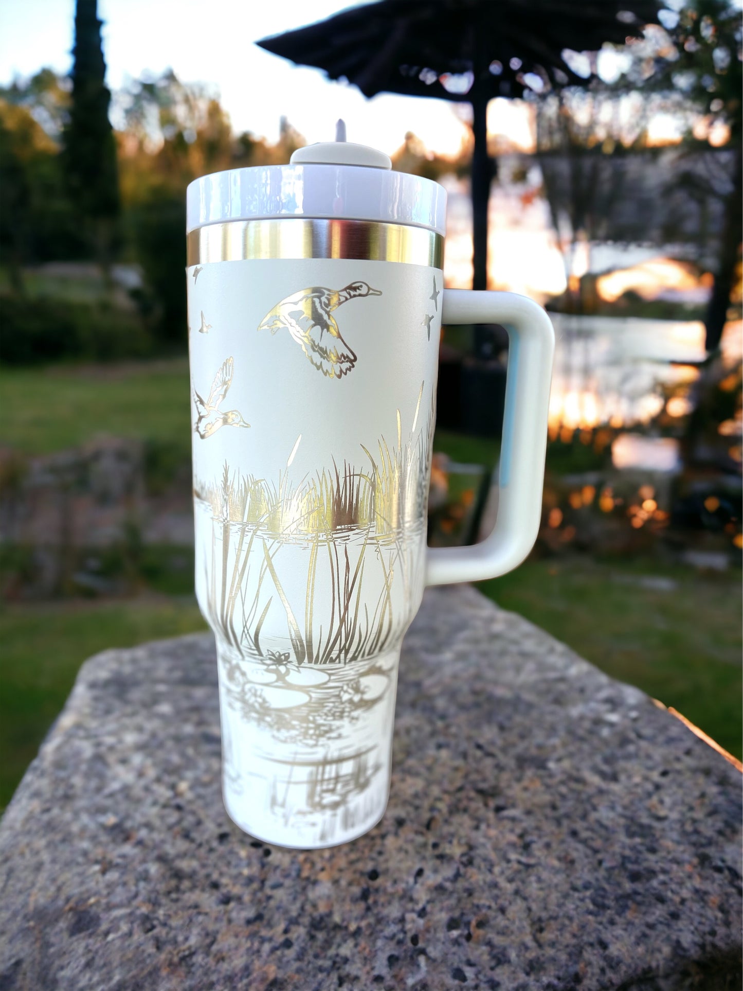 Duck Pond 30 or  40 oz Stainless Steel Insulated Tumbler with Handle, Laser Engraved tumbler, tumbler with name, birthday gift for him/her