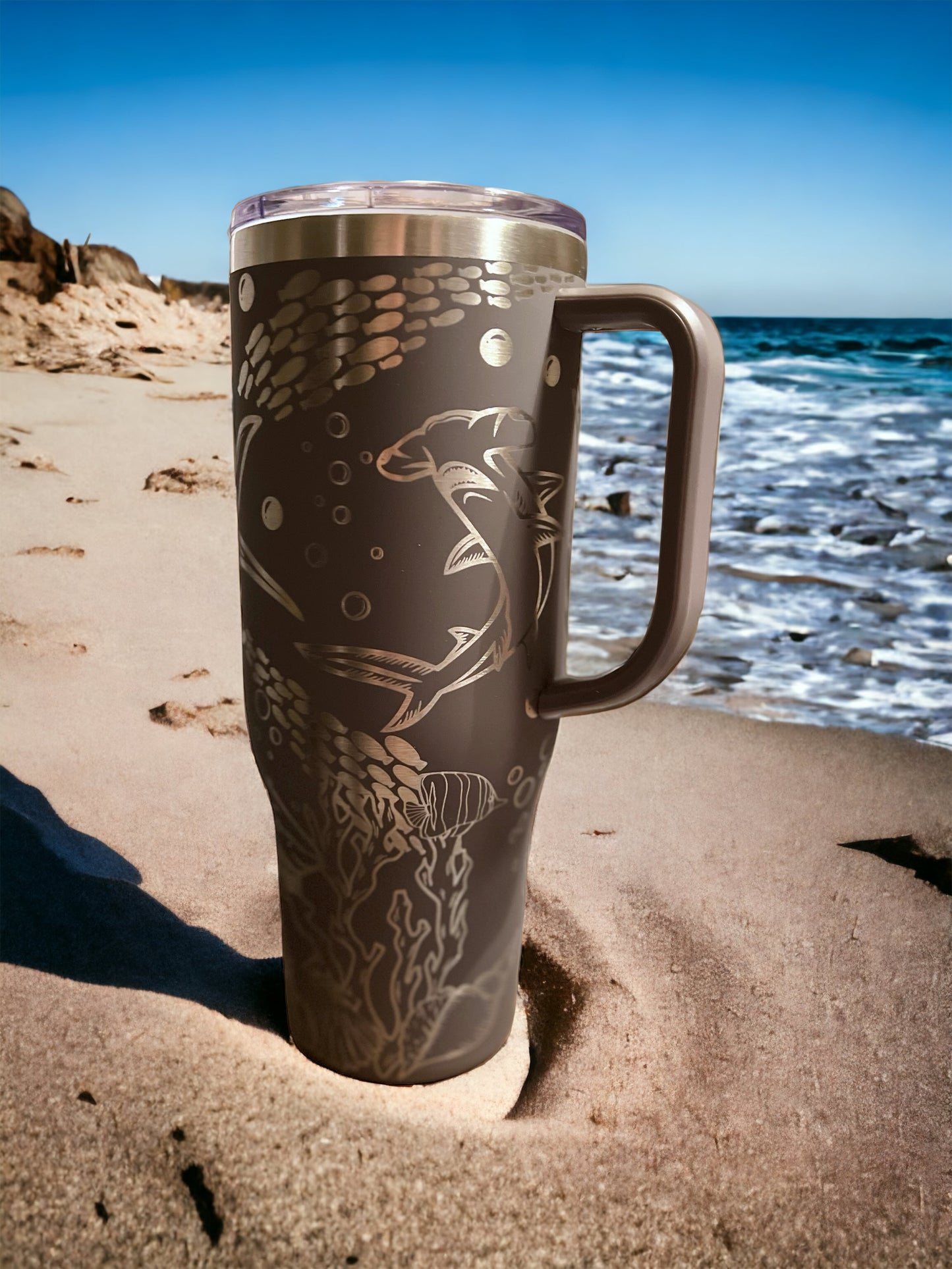 Shark 40 oz Maars Charger SS Insulated Tumbler with Handle, Laser Engraved tumbler, 40 oz tumbler with name, birthday gift for him/her