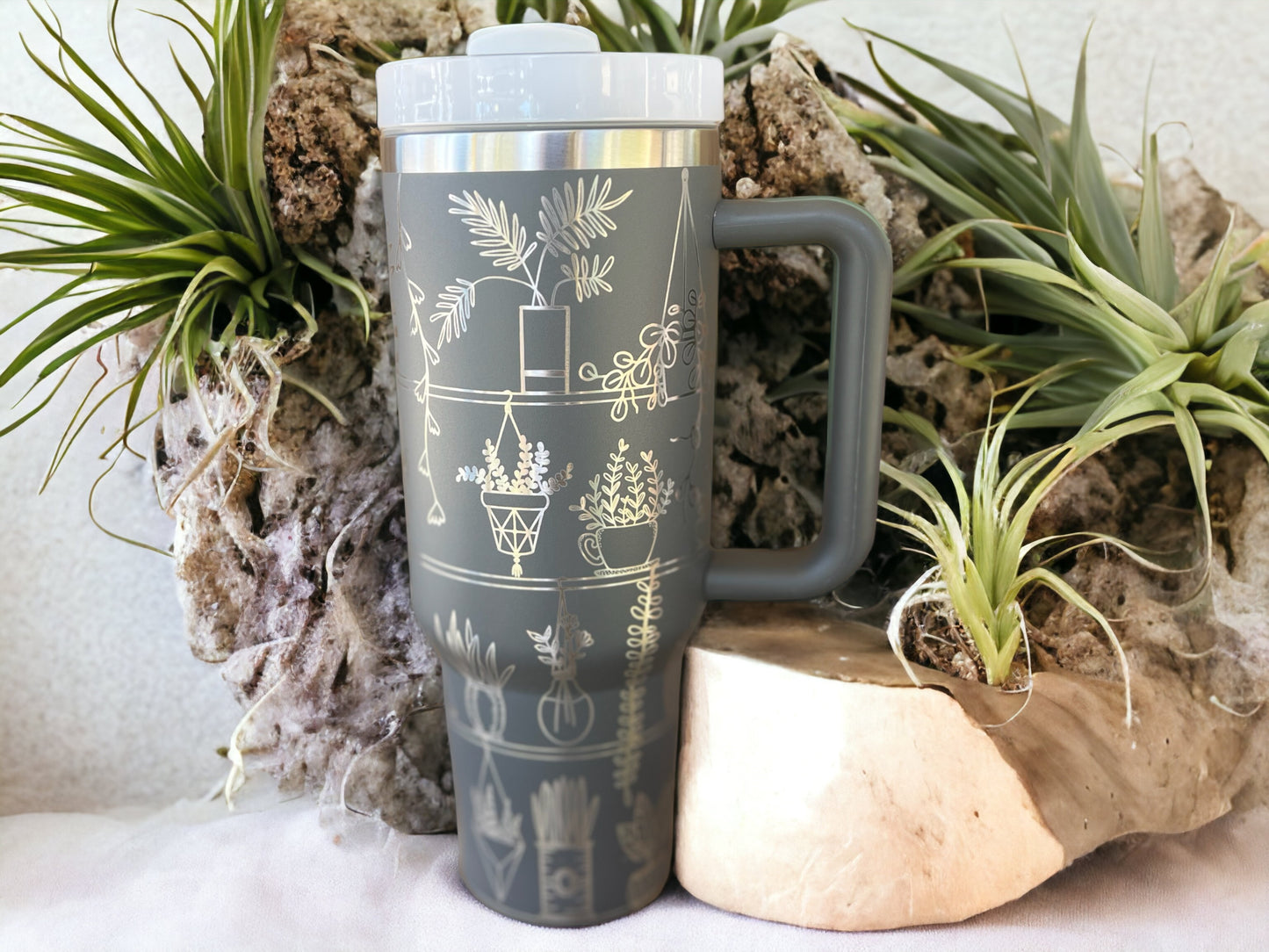 Plant Lover 30 oz or 40 oz Stainless Steel Insulated Tumbler with Handle, Laser Engraved tumbler with name, birthday gift for him/her