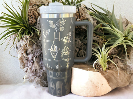 Plant Lover 30 oz or 40 oz Stainless Steel Insulated Tumbler with Handle, Laser Engraved tumbler with name, birthday gift for him/her