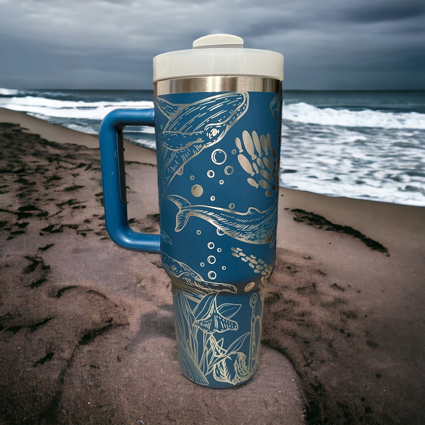 Whale 30 or 40 oz Stainless Steel Insulated Tumbler with Handle, Laser Engraved tumbler, tumbler with name, birthday gift for him/her