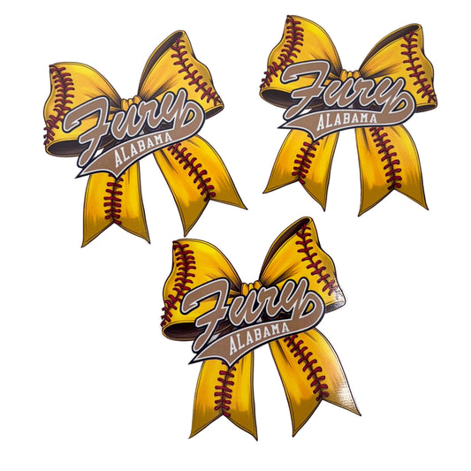 Alabama Fury Softball Coquette Bow UV DTF Sticker