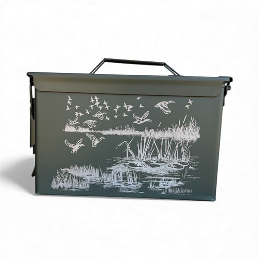 Engraved Duck Pond Ammo Box .50 CAL