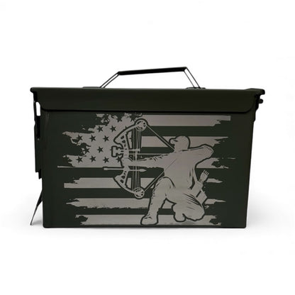 Bow Hunter and Flag Engraved Ammo Box .50 CAL