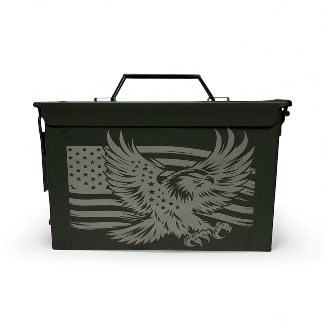 American Flag & Eagle Engraved Ammo Box .50 CAL