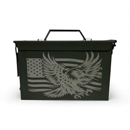 American Flag & Eagle Engraved Ammo Box .50 CAL