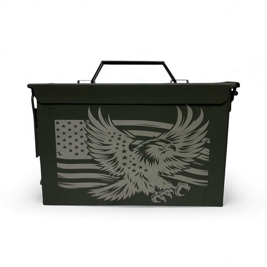 American Flag & Eagle Engraved Ammo Box .50 CAL