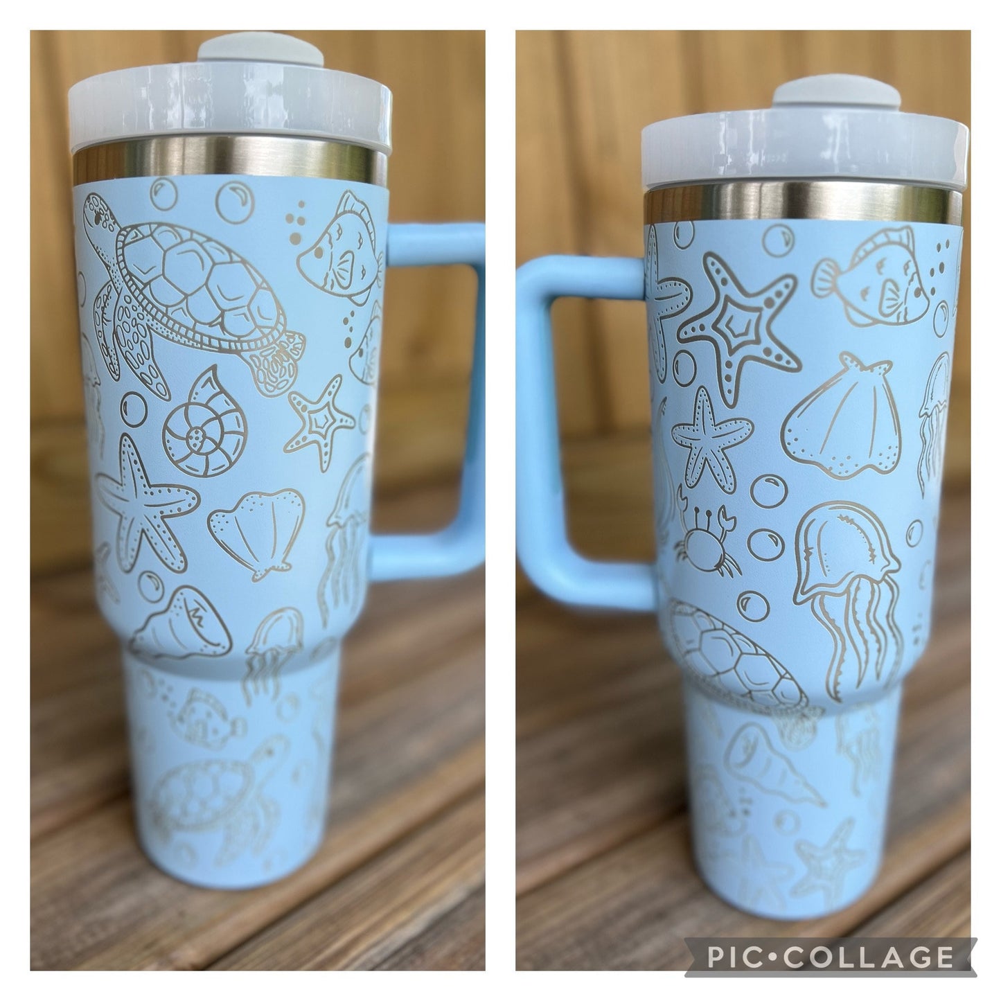 Sea Life 30 oz or 40 oz Stainless Steel Insulated Tumbler with Handle, Laser Engraved tumbler with name, birthday gift for him/her