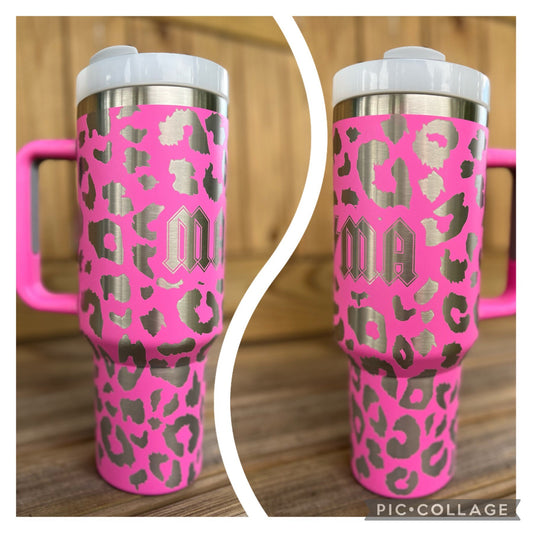 Mama leopard 30 oz or 40 oz Stainless Steel Insulated Tumbler with Handle, Laser Engraved tumbler with name, birthday gift for him/her