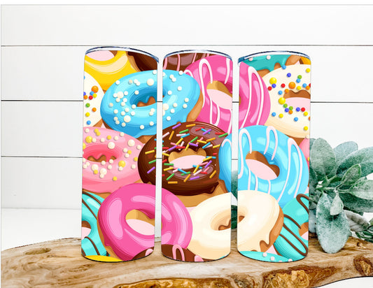 Iced donuts tumbler, sweet tooth tumbler, Enjoy your iced coffee and donuts with this unique donut tumbler.  Keeps drinks cold or warm.