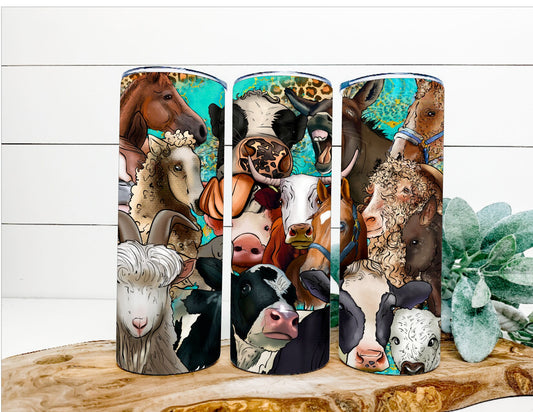 Farm animals tumbler, horses, cows, sheep, ram, and more!