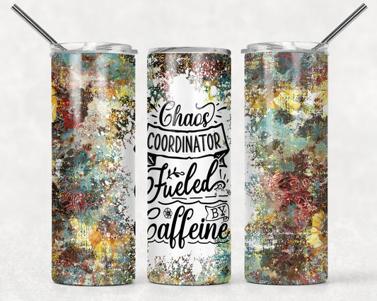 Chaos coordinator fueled by caffeine, funny tumbler, gift for coworkers or friends, 20 oz skinny tumbler