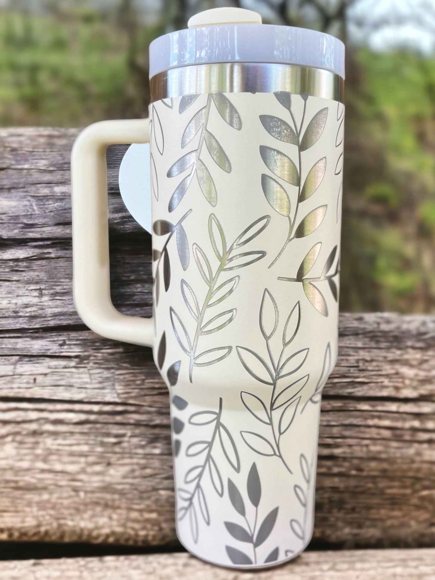 Abstract Leaves 30 oz or 40 oz Stainless Steel Insulated Tumbler with Handle, Laser Engraved tumbler & name, birthday gift for him/her