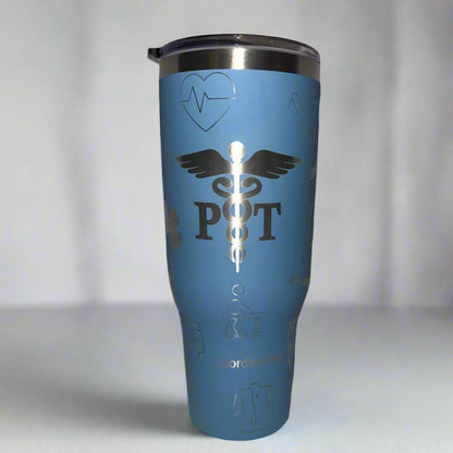 blue tumbler with PT design