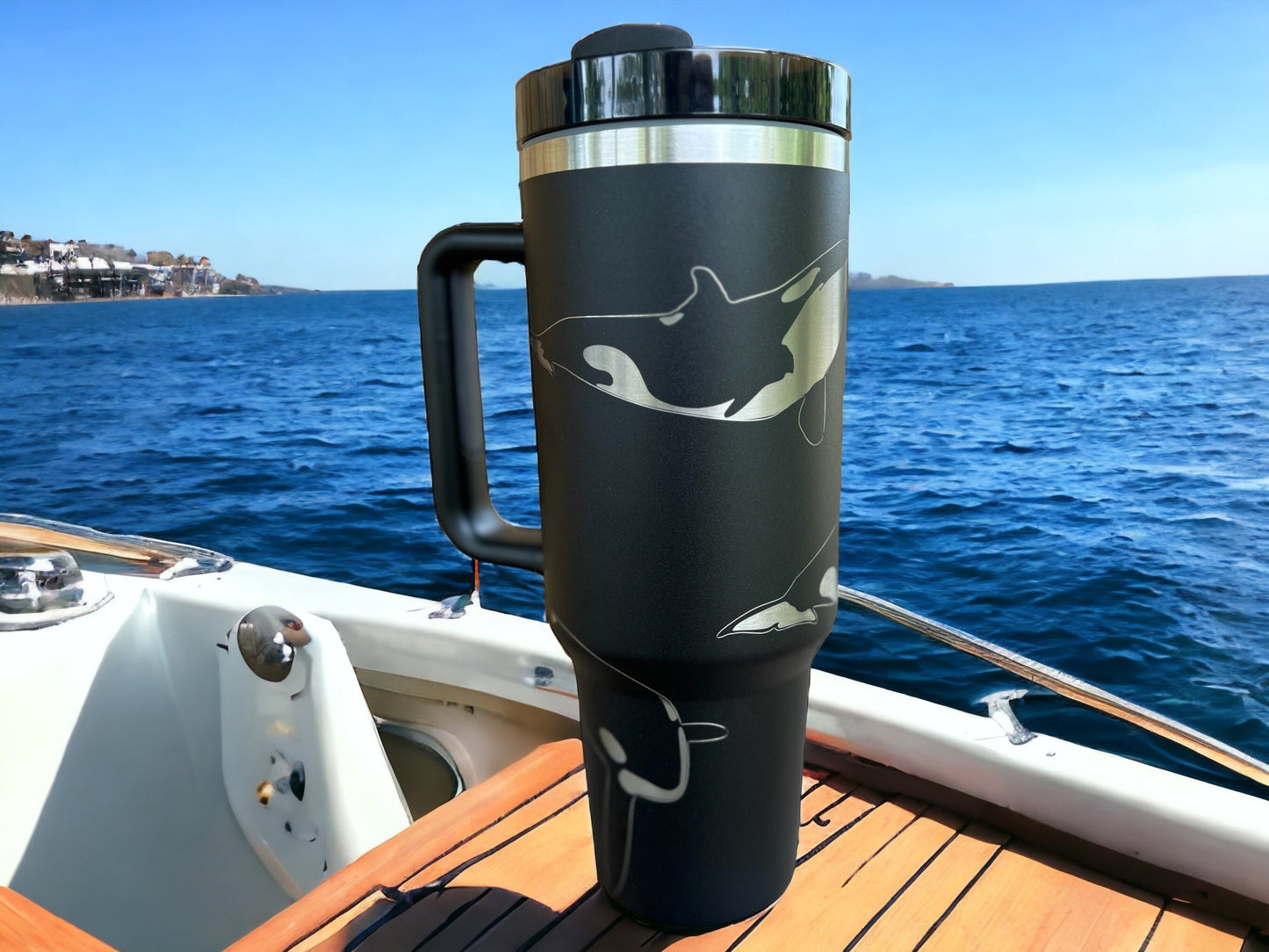 Orca whale 30 oz or 40 oz Stainless Steel Insulated Tumbler with Handle, Laser Engraved tumbler, tumbler w/name, birthday gift for him/her