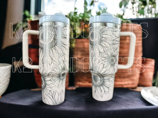 Sunflowers 30 oz or 40 oz Stainless Steel Insulated Tumbler with Handle, Laser Engraved tumbler with name, birthday gift for him/her