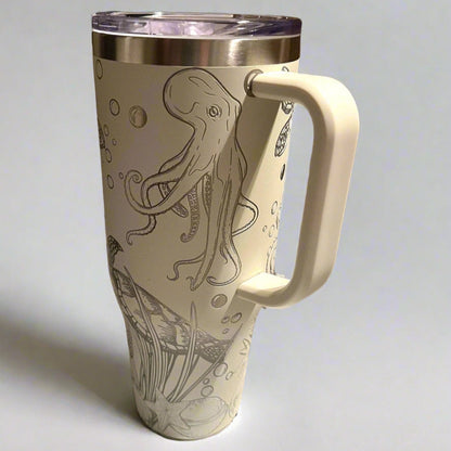 Octopus and sea turtles 40 oz Maars Charger SS Insulated Tumbler with Handle, Laser Engraved tumbler, 40 oz tumbler with name, birthday gift