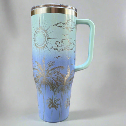 Tropical 40 oz Maars Charger SS Insulated Tumbler with Handle, Laser Engraved tumbler, 40 oz tumbler with name, birthday gift