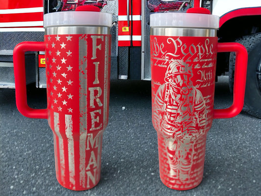 Fireman Second Amendment 30 oz or 40 oz Stainless insulated Tumbler with Handle, Laser Engraved tumbler with name, birthday gift for him/her