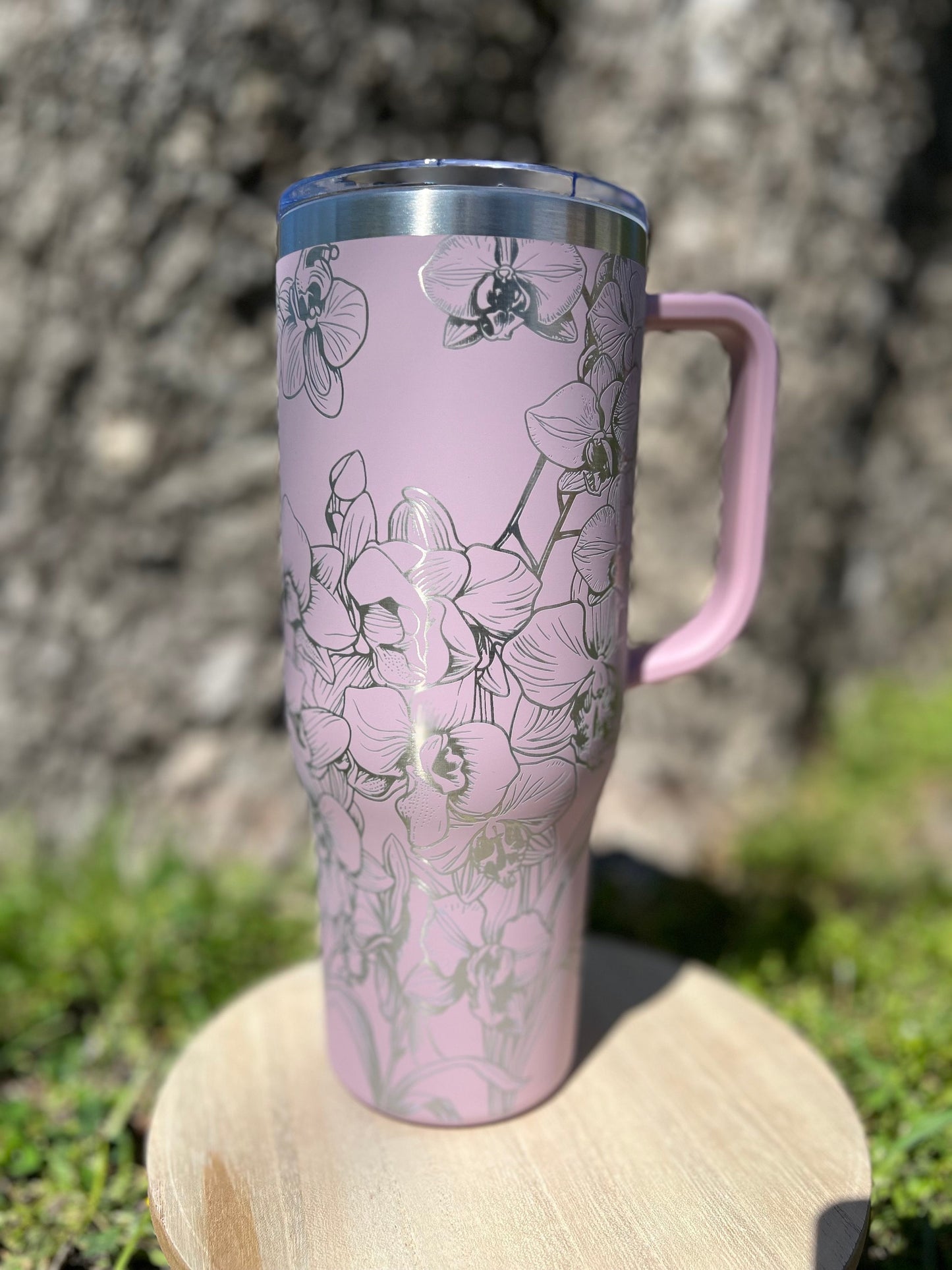 Orchids themed Maars 40 oz tumbler for summer, flower lover, tumbler gift for her, unique style gift tumbler with handle, ready to ship